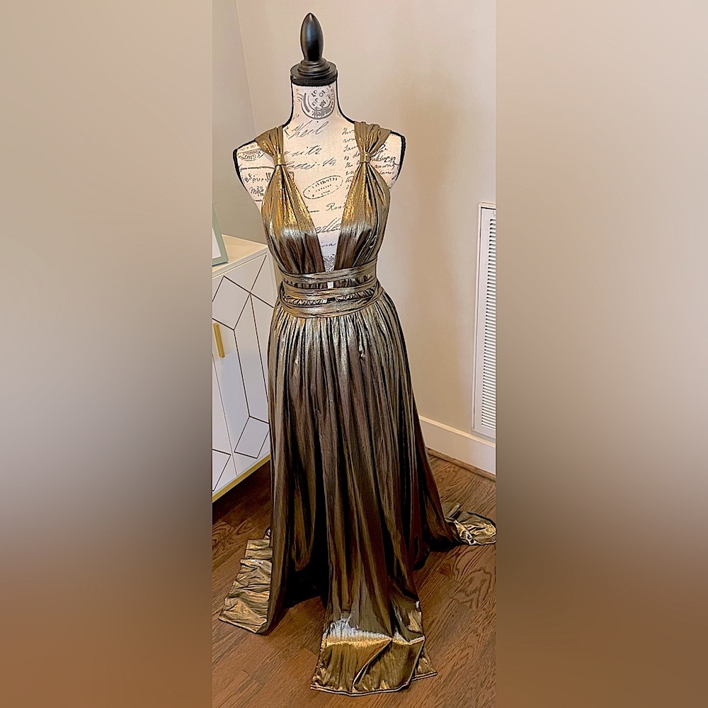 New with tags -BRONX AND BANCO Gold Goddess Gown, size 8